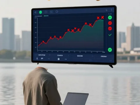 Faceless Crypto Strategist with Floating Bitcoin and Market Chart