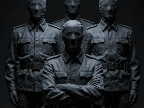 Faceless Military Statues in Uniforms