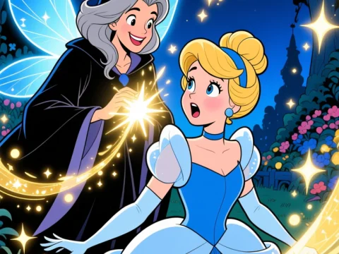 Fairy Godmother Casting Magic on Cinderella