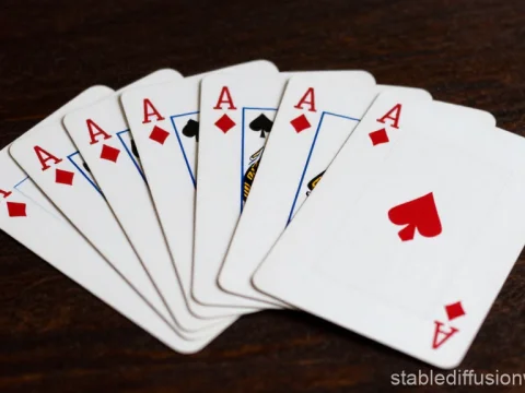 Fanned Aces Playing Cards on Wooden Surface