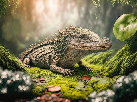 Fantasy Crocodile in a Lush Forest
