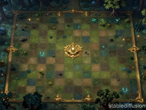 Fantasy Forest Strategy Game Board at Night