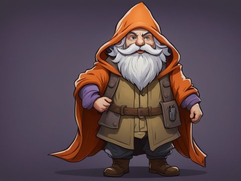 Fantasy Gnome Character in Orange Hooded Cloak
