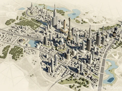 Fantasy Mega City TTRPG Map in Detailed Illustration