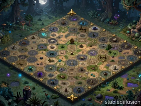 Fantasy Strategy Grid Battlefield in Enchanted Forest