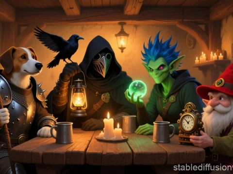 Fantasy Tavern Group Portrait with Diverse Characters