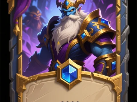 Fantasy Warrior Card with Blue Skin and Golden Armor