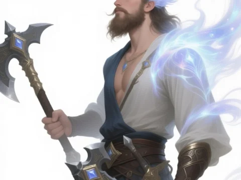 Fantasy Warrior with Magical Double Axe