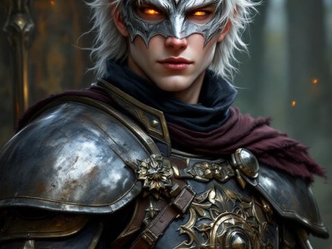 Fantasy Warrior with Wolf Mask and Glowing Eyes