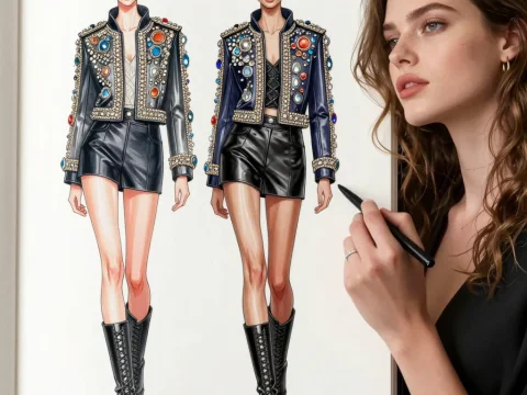 Fashion Designer Sketching Embellished Napoleon Jackets