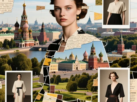 Fashion Portrait with Moscow Cityscape Collage