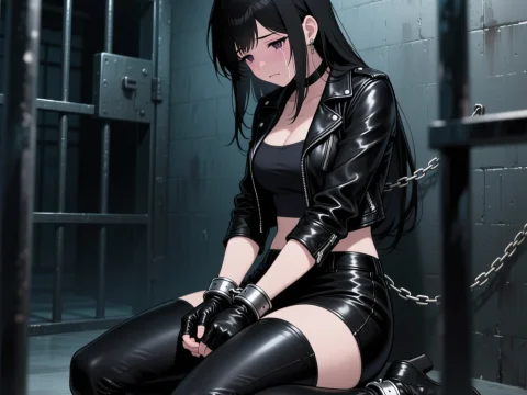 Fashionably Dressed Woman in Chains in a Cell