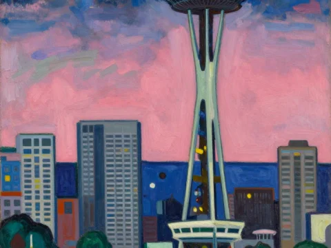 Fauvist Style Seattle Cityscape with Space Needle