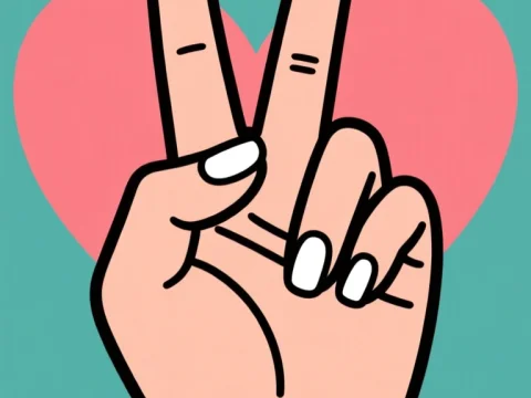 Female Hand Peace Sign with Heart Background