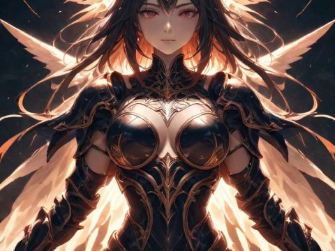 Female Holy Warrior with Radiant Wings and Armor