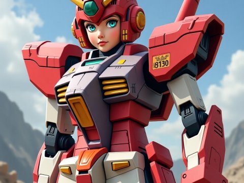 Female Mecha Pilot in Red and White Armor