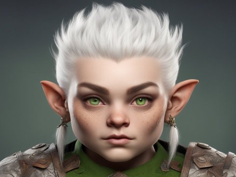 Female Mountain Dwarf with White Hair and Green Eyes