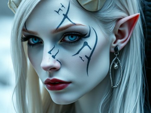 Female Tiefling with White Hair and Blue Eyes