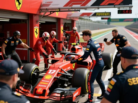 Ferrari Formula 1 Pit Stop with Red Bull Crew Assistance