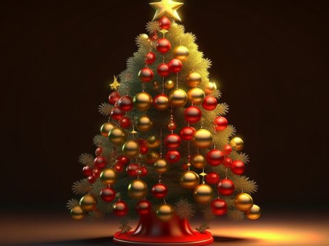Festive Christmas Tree with Red and Gold Ornaments