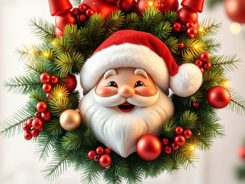 Festive Christmas Wreath with Cheerful Santa Face