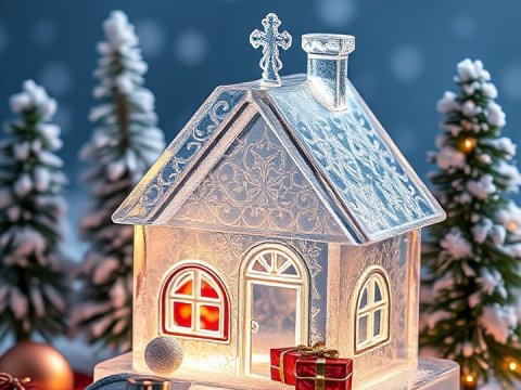 Festive Glass House with Christmas Decorations in Snow