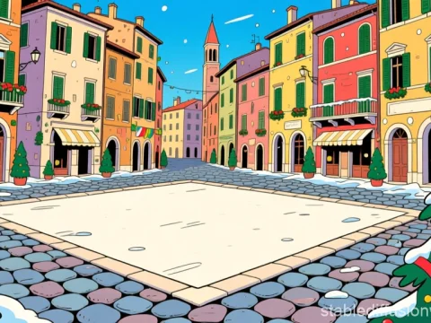 Festive Italian City Square in Winter