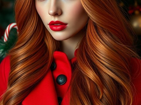 Festive Portrait of a Woman in Santa Hat with Candy Cane