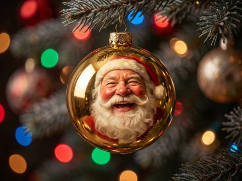 Festive Santa Claus Reflection on Christmas Ornament