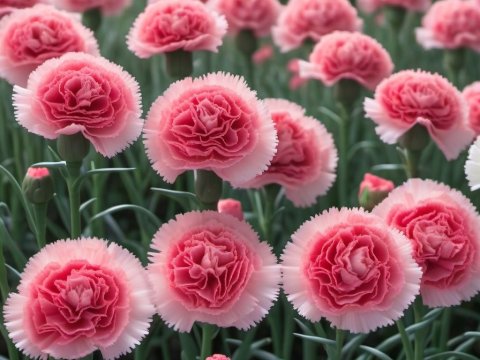 Field of Pink Carnations in Bloom