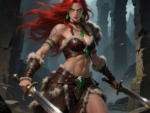 Fierce 90s Dark Fantasy Barbarian Warrior Woman