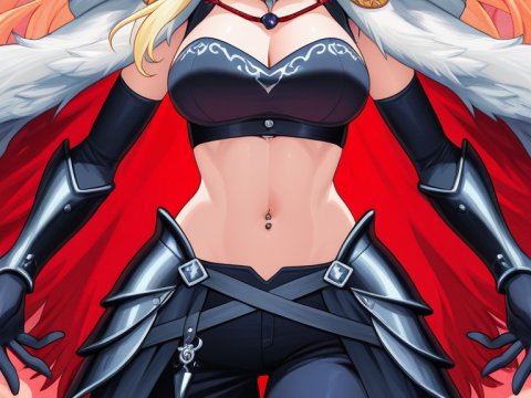 Fierce Blonde Warrior in Armor with Red Cape