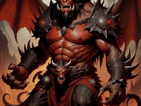 Fierce Demon Warrior with Horns and Spiked Armor