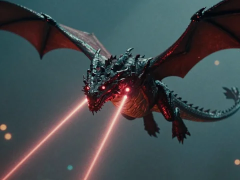 Fierce Dragon Flying with Laser Beams from Eyes