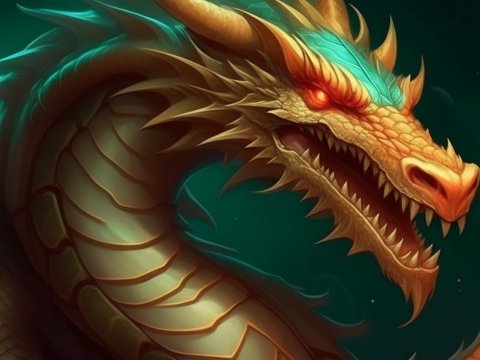 Fierce Golden Dragon with Glowing Red Eyes