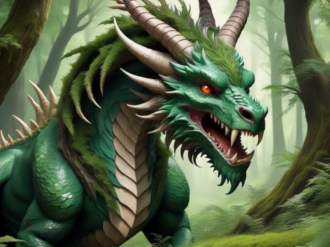 Fierce Green Dragon in Enchanted Forest