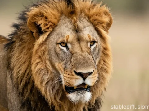 Fierce Lion Portrait in Natural Habitat