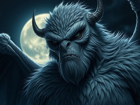 Fierce Mythical Beast Under Full Moon