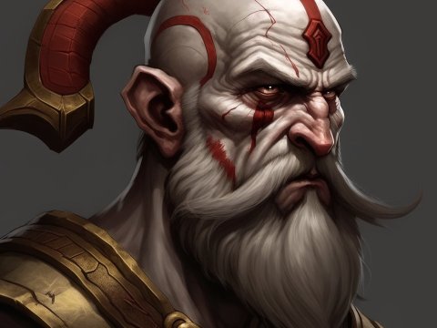 Fierce Mythical God with Red Markings and Horns