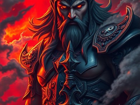 Fierce Mythological Warrior with Fiery Aura