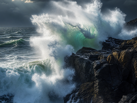 Fierce Ocean Waves Crashing Against Rocky Cliffs