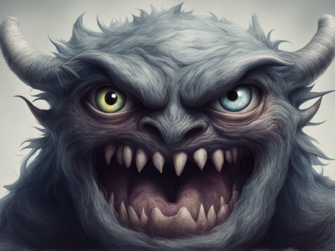Fierce One-Eyed Monster with Heterochromatic Eyes