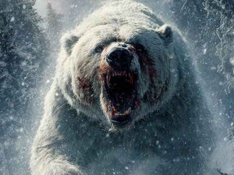 Fierce Polar Bear Charging Through Snowstorm