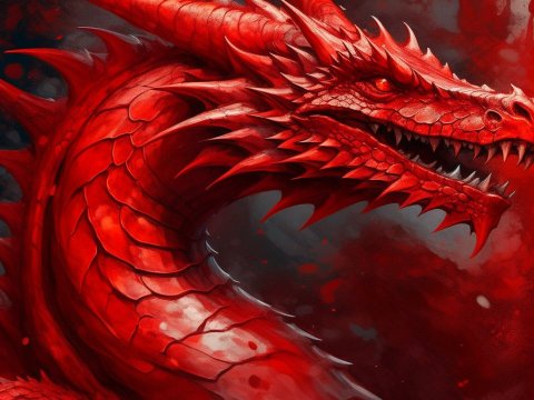 Fierce Red Dragon in Fiery Atmosphere