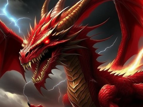 Fierce Red Dragon with Lightning Eyes