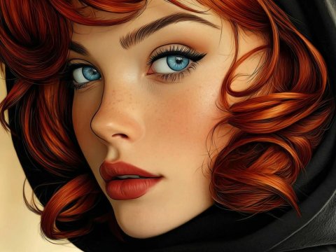 Fierce Redhead Woman in Black Hoodie Portrait