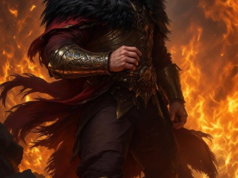 Fierce Warlord Amidst Flames