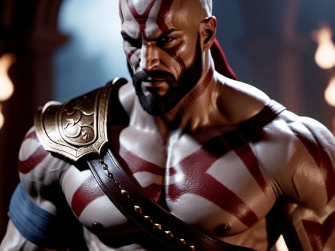 Fierce Warrior with Red Tribal Tattoos and Armor