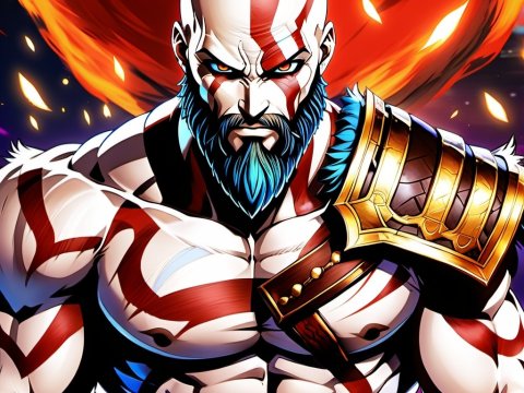 Fierce Warrior with Red War Paint and Golden Armor