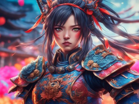 Fiercely Determined Anime Warrior in Ornate Armor